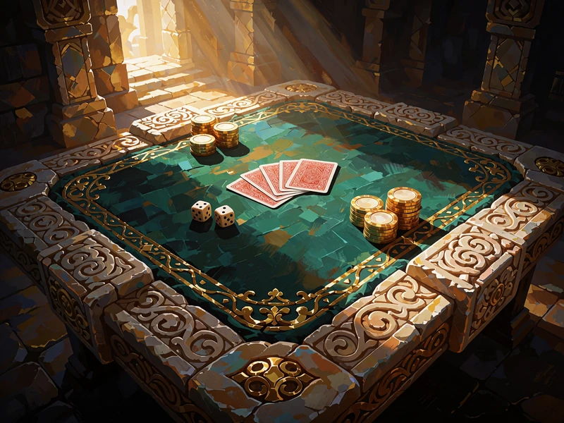 Kamienny st&oacute;ł do gry z kartami, kościami i żetonami - sekcja gier stołowych Sankra Casino